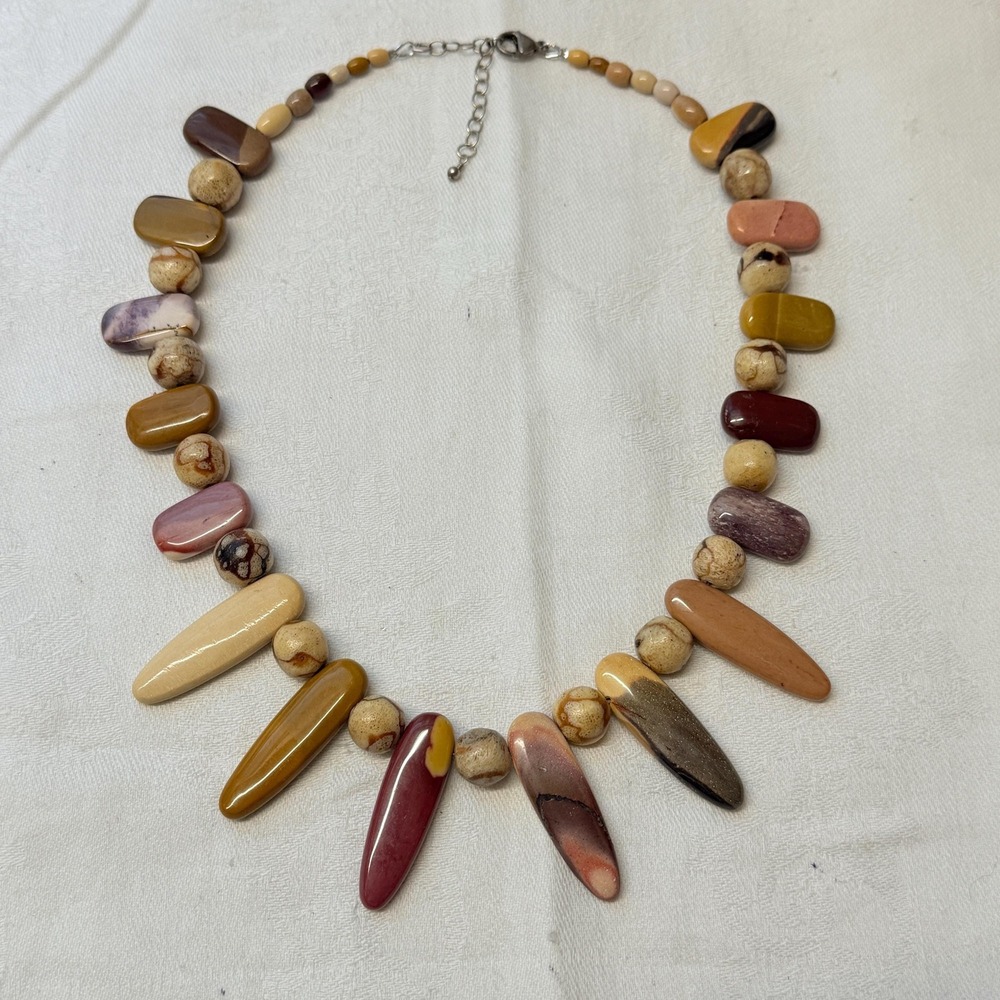 Artisan Mookaite Tiger Coral Sponge Gemstone Bead Necklace Sterling Silver - Picture 4 of 8
